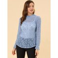 thumbnail image 3 of Blusa Floral Cuello Volantes Encaje Ganchillo Gris azul T M, 3 of 6