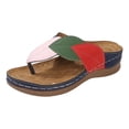 thumbnail image 6 of Rokment Women's Orthopedic Wedge Walking Flip Flops Boho Beach Vintage Casual Color Block Leather Arch Support Platform Chunky High Heel Dress Slippers Backless Sandals Dark Blue Size 6.5, 6 of 7