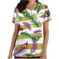 thumbnail image 2 of Jinhomg Cute Medical Scrubs for Women Trendy Mardi Gras Carnival Themed Scrub Tops Casual Comfy Short Sleeve V-Neck Holiday Nursing Uniforms Spring Saving Today Purple XL, 2 of 5