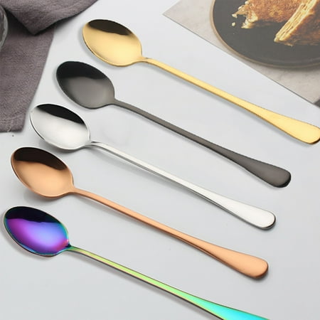 

Fogcroll Stainless Steel Long Handle Spoon Flatware Coffee Drinking Tool Kitchen Gadget
