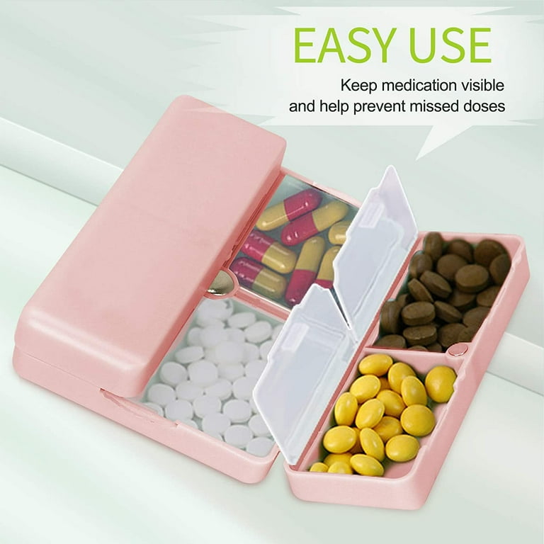 Pill Case for Purse Small Pill Organizer Portable Travel Daily Pill  Containers AM & PM Mini Pill Box Vitamin, Fish Oil, Supplement Holder (1  PCS