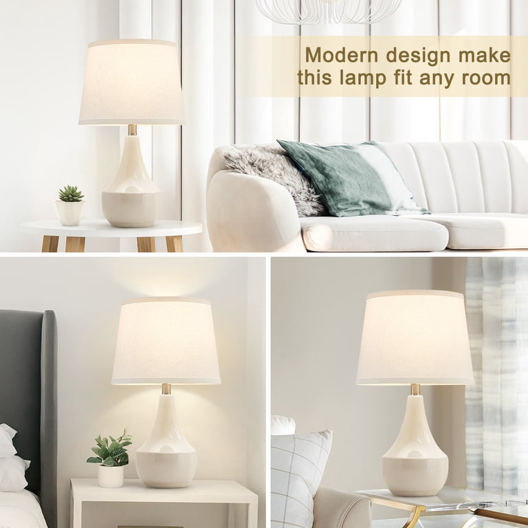NATYSWAN 18.62-Inch Ceramic Bedside Table Lamp Set of 2, White photo 5