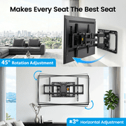 MountFTV Full Motion TV Wall Mount for 42-92 inch TVs with Tool Free Tilt, Holds up to 132 lbs, Max 600x400mm, TV Mount with Swivel Extension Rotation, Fits 16 Wood Studs