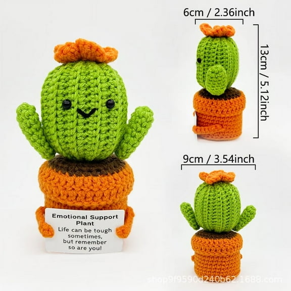 Handmade Positive Cactus Potted Plants Gifts Funny Crochet Cactus Doll with Positive Card, Mini Creative Small Gifts for Friends, Family, Party Decoration Encouragement
