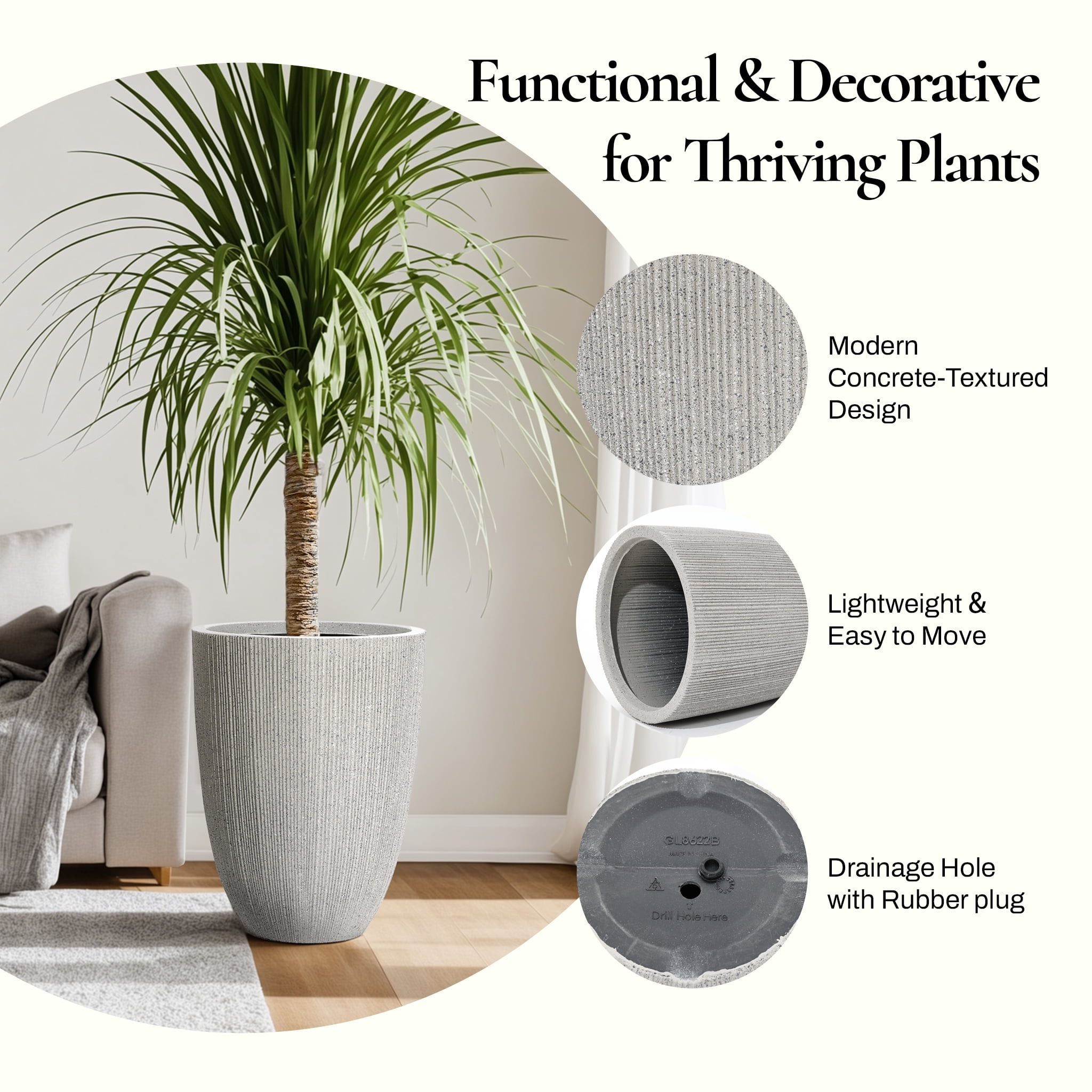 LuxenHome 2-Piece Mediterranean Beige Tall Tapered Round Plastic Planters Set