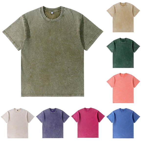 Ulitacool Mens T Shirts Classic Washed Fit Tee Soft Short Sleeve Crewneck Top With Relaxed Drop Shoulder Durable Clothes Green