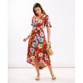 thumbnail image 4 of Red Oversize Floral Ruche Midi Dress, 4 of 7