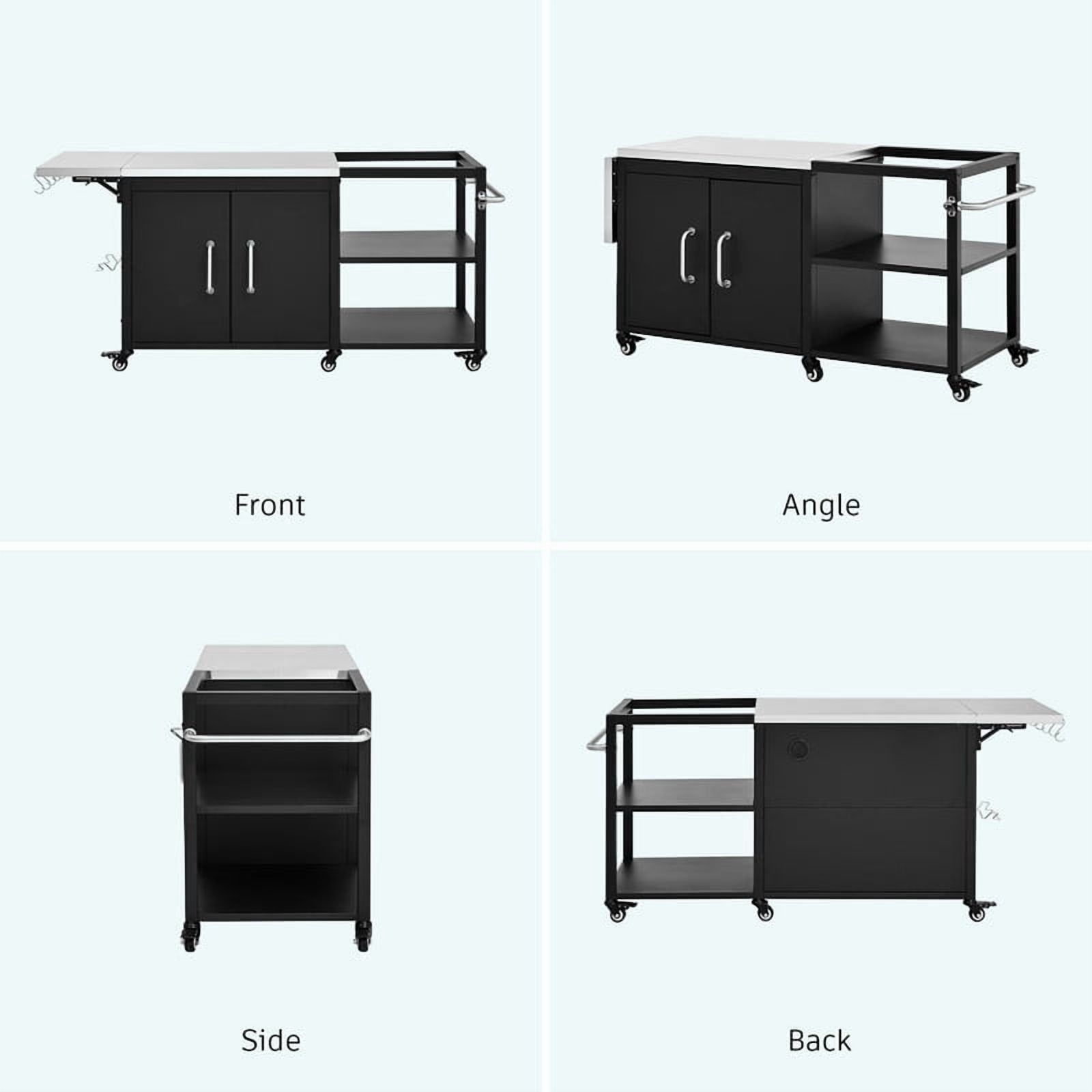 76" Outdoor Kitchen Island Grill Cart for Big Green Egg, Stainless Steel Prep Table, Outdoor Grill Table with Adjustable Shelf & Hooks & Bottle Opener for BBQ