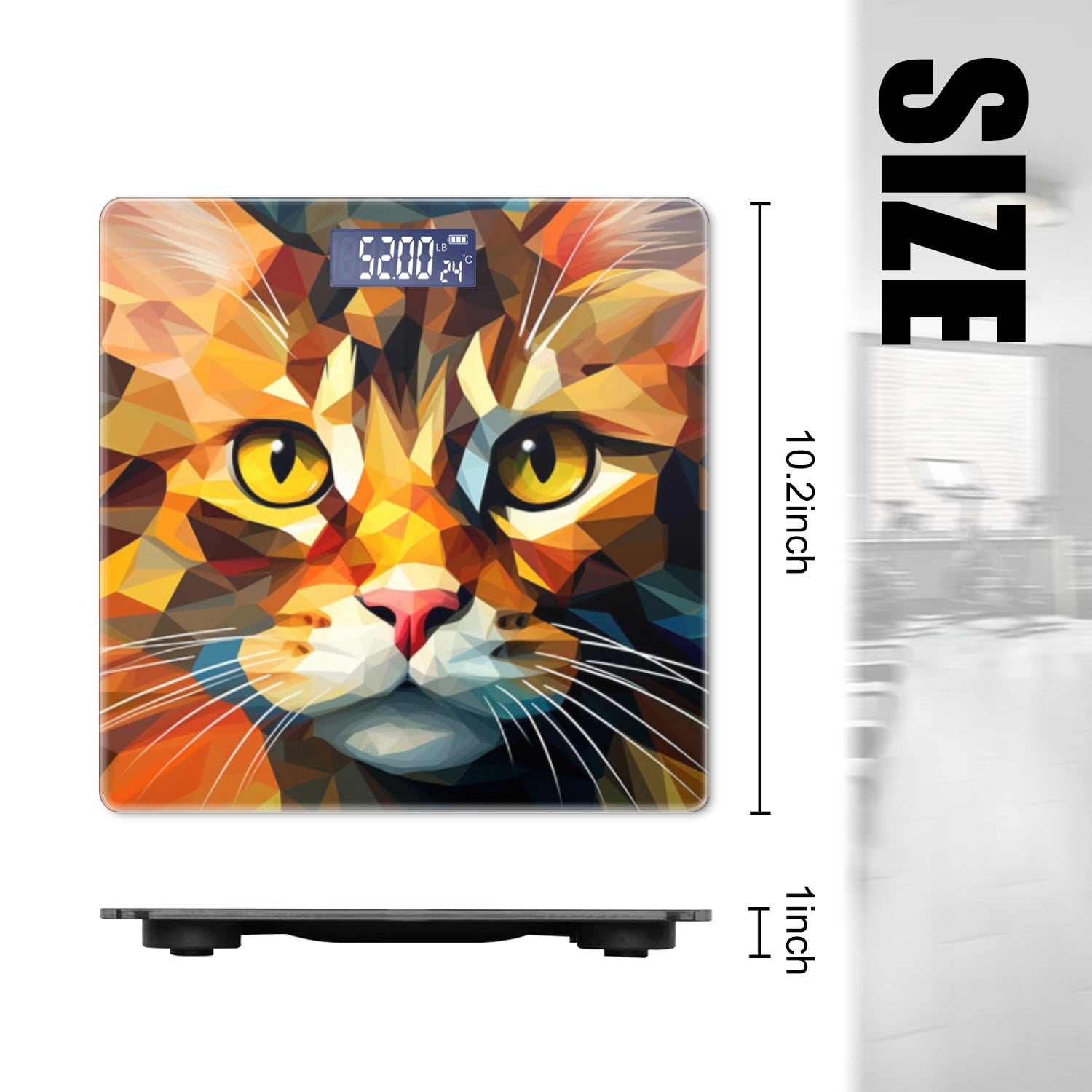 High Precision Body Weight Scale Smart Bathroom Scales with Large LCD Display(400lbs),Decorative for Bedroom-Orange Cat With Yellow Eye