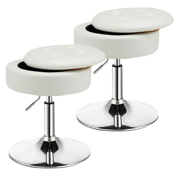 Costway Set of 2 Adjustable Vanity Stool 360° Swivel Storage Makeup