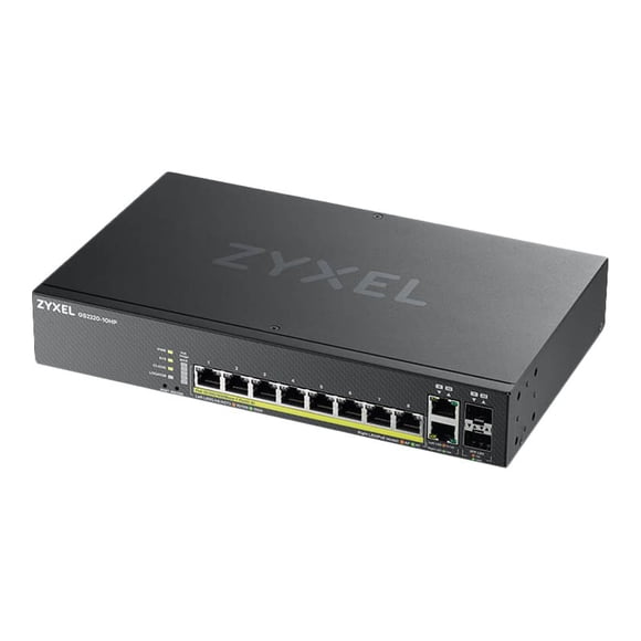 Zyxel GS2220-10HP - Switch - managed - 8 x 10/100/1000 (PoE+) + 2 x combo Gigabit SFP - rack-mountable, wall-mountable - PoE+ (180 W)