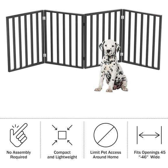 Pet Gate - 4-Panel Indoor Foldable Dog Fence for Stairs, Hallways, or Doorways - 72x24-Inch Wood Freestanding Dog Gates