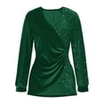 thumbnail image 6 of Long Sleeve Shirts for Women Velvet Sequin Patchwork V Neck Asymmetrical Hem Pleated Dressy Casual Blouse Night out Tops, 6 of 7