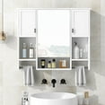 thumbnail image 2 of DEALTOPS Stylish Wall Mounted Bathroom Mirror Cabinet with Open Shelves and Towel Racks, White, 2 of 7