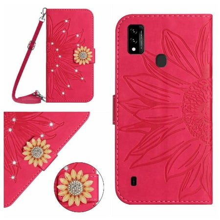 Case for ZTE Blade A51/A7P Phone Case Kickstand Protective Leather Wallet With A Long Lanyard Sunflower With Card Slot Stand