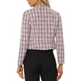 thumbnail image 4 of INSPIRE CHIC Outfit Women's Tweed Blazer Stand Collar Cropped Open Front Jacket L Pink, 4 of 7
