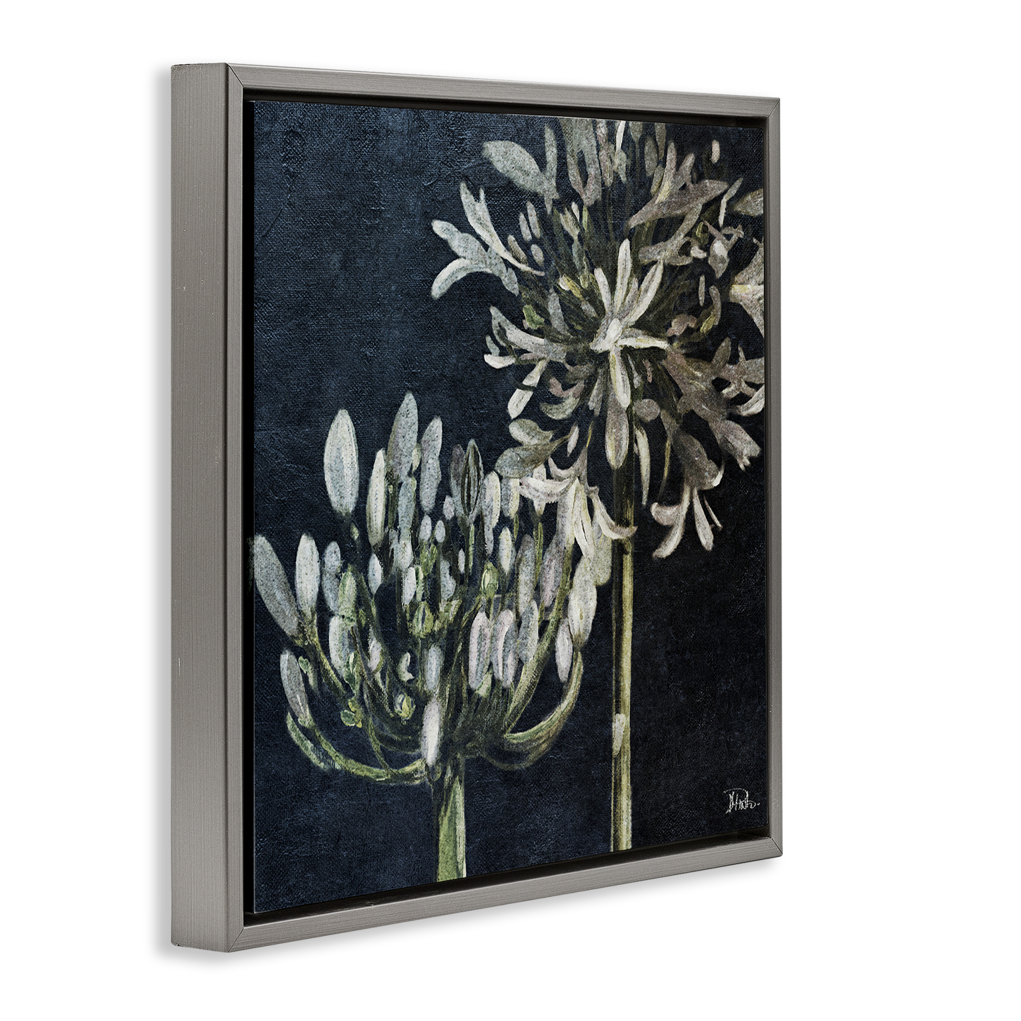 Stupell Industries Blooming White Herbs Botanical & Floral Painting Gray Floater Framed Canvas Art Print Wall Art, 18 x 18