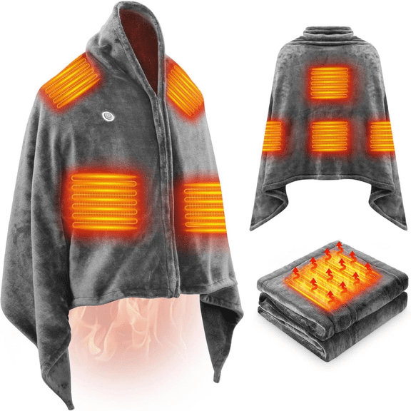 Heating Pad Heated Blanket Portable Heating Blanket Portable Soft Zipper Blanket Shawl Temperature Setting Wrap Machine Washable Wearable Home Sofa Blanket