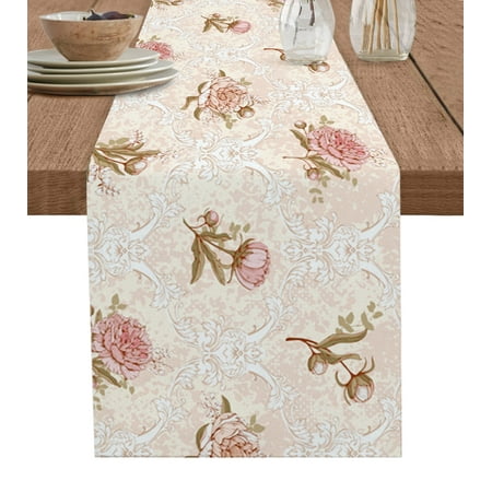 

Dahlia Flower Leaves Retro Table Runner Kitchen Dining Table Decor Tablecloth Wedding Holiday Decor Table Runner