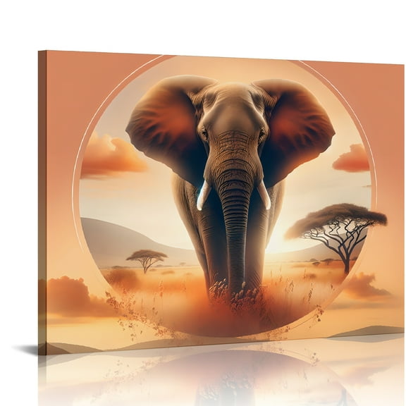 YILUYINQING African Elephant Savanna Sunset Canvas Prints Wall Art Decor for Home and Office, Ready to Hang 16x12in