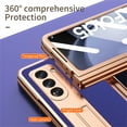 thumbnail image 3 of ELEHOLD Luxury Plating Case for Samsung Galaxy Z Fold 5 2023 Lychee Pattern Case Tempered Glass Screen Protector Hinge Protection Pen Slot with Stylus Shockproof Case for Samsung Z Fold 5,Blue, 3 of 8