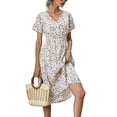 thumbnail image 2 of Txlixc Vestido de Verano para Mujer, Estampado Floral Cuello en V Manga Corta Falda Casual de Cintura Delgada para Damas, 9 Colores Txlixc  Estilo de ocio, 2 of 7
