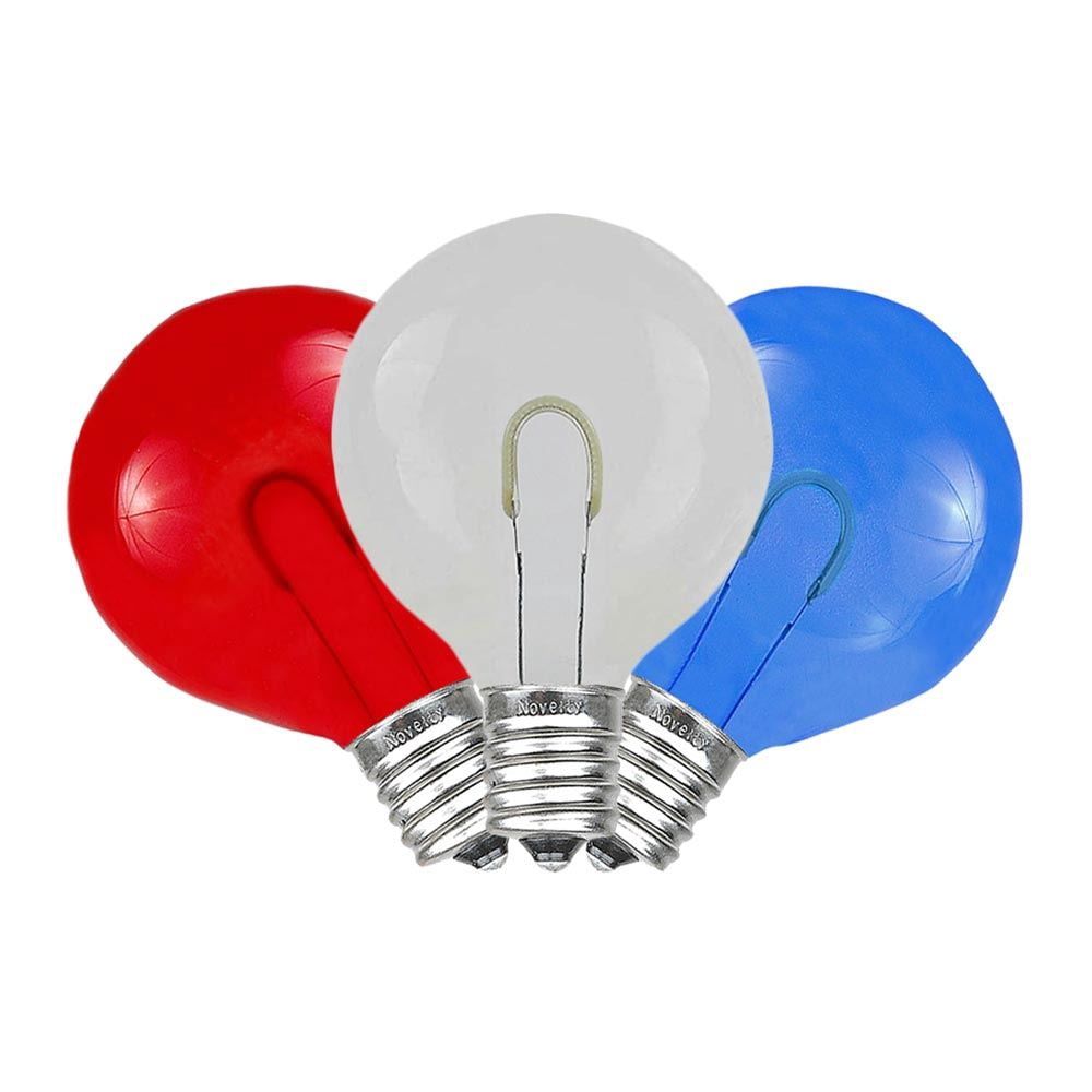 Novelty Lights Red/White/Blue Plastic G40 Globe Hanging Dimmable LED String Light Replacement Bulbs E12 Candelabra Base