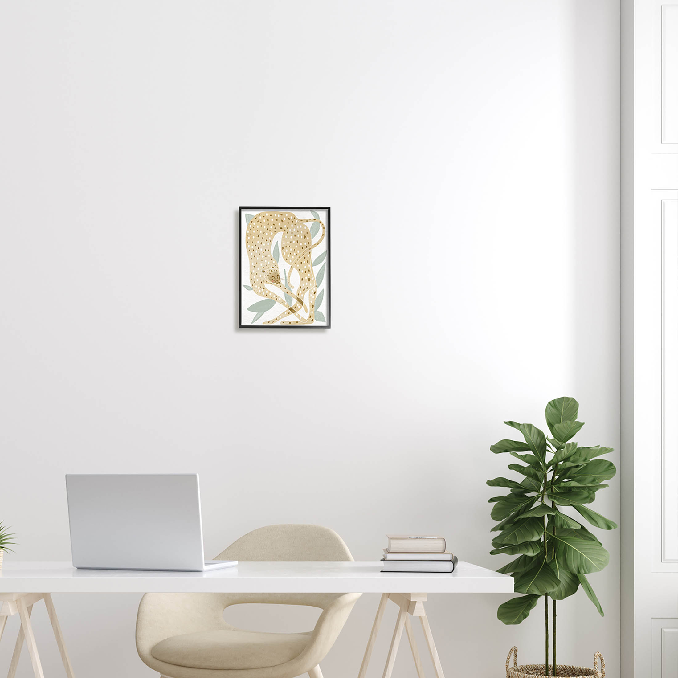 Modern Cheetah Botanical Leaves Animals & Insects Graphic Art Black Framed Art Print Wall Art