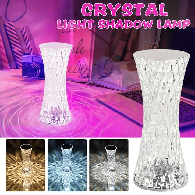 Fiudx Lámpara de Mesa de Cristal con Diseño de Facetas de Diamante, Lámpara de Noche Led Recargable, Interruptor de Control Remoto, Iluminación Decorativa para El Hogar, Pantalla de Luz Portátil E Im