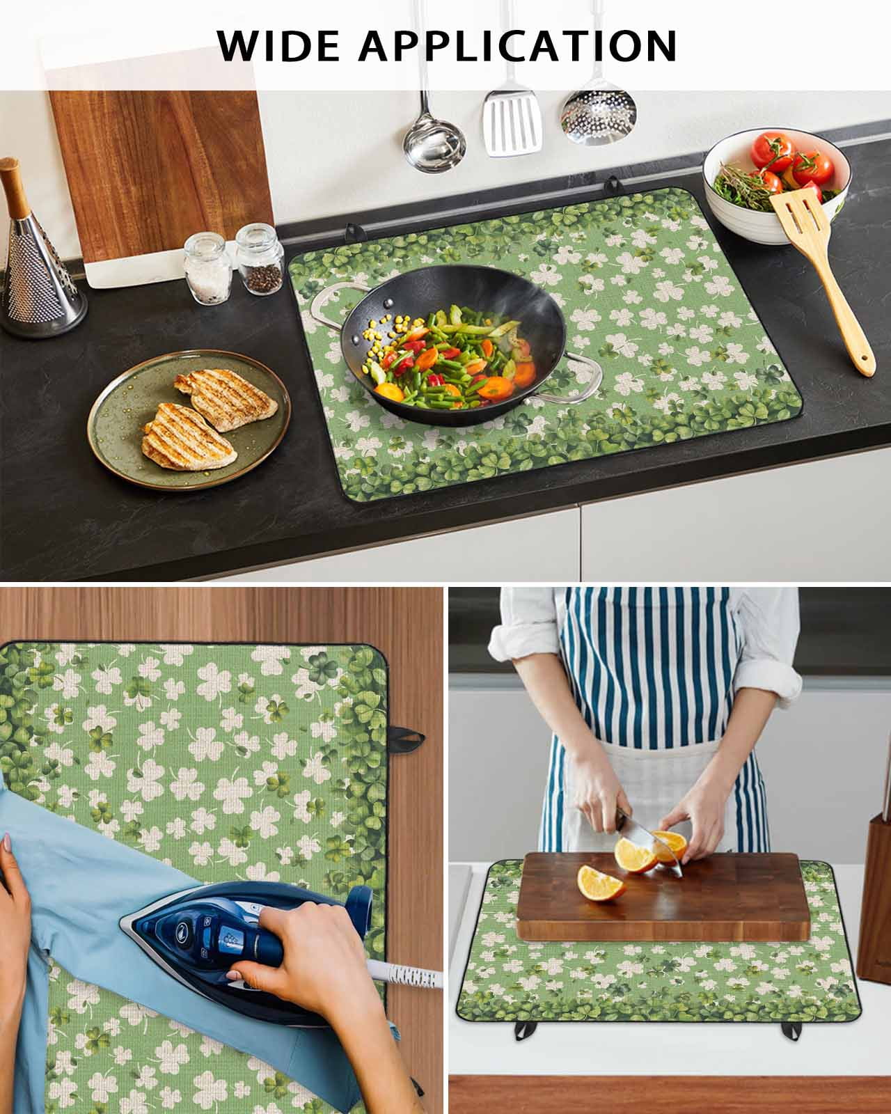 Large Induction Cooktop Protector Mat St. Patrick's Day Stove Top Covers for Electric Stove, Spring Lucky Shamrock Plants Green Decorative Stove Burner Cover Mats, Glass Top Stove Cover