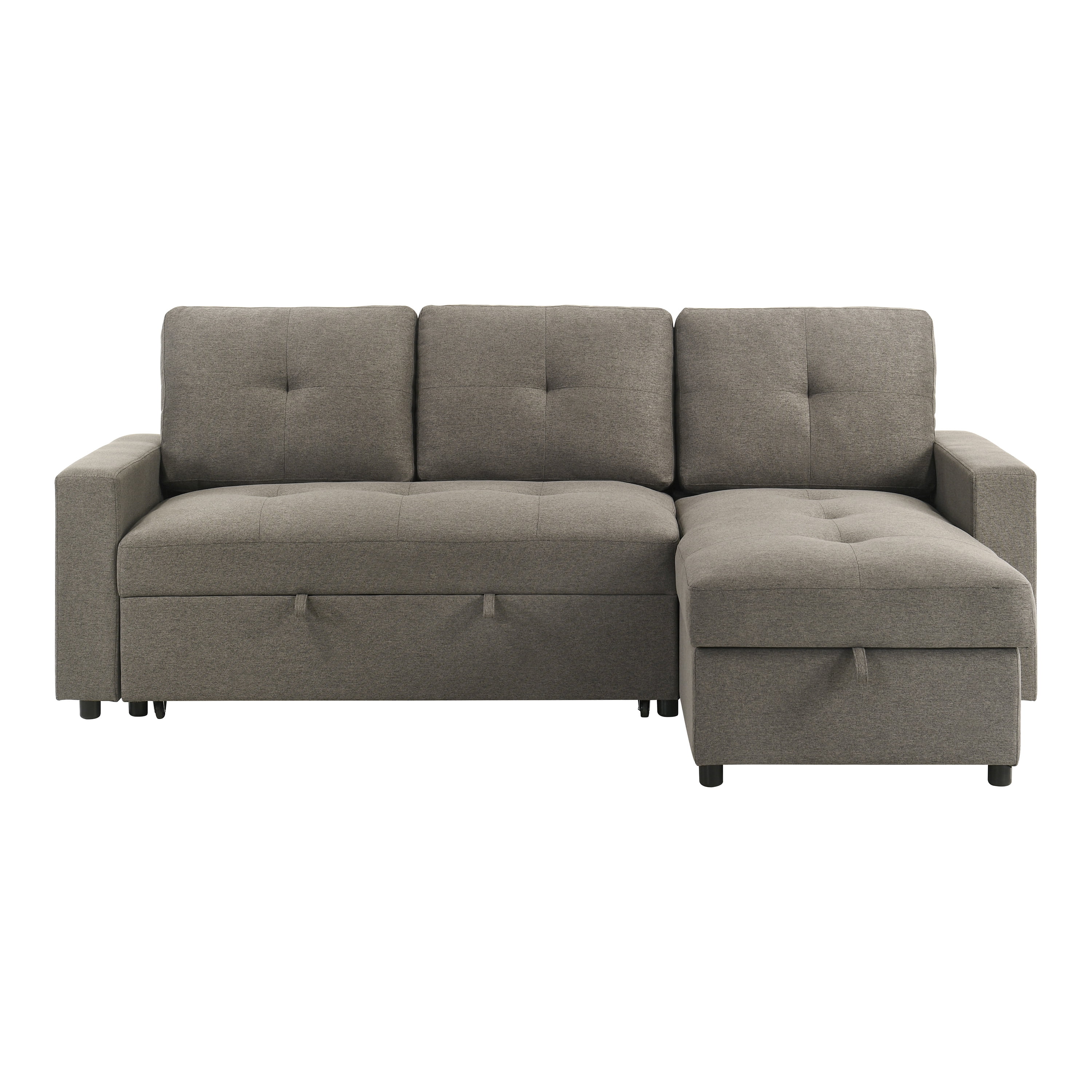 Furniture of America Jovi Modern Fabric L-Shaped Sectional Sofa with Pull Out and Storage Under Chaise, Light Brown