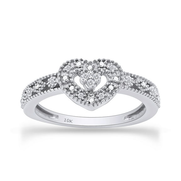 1/20 CT Round Cut Natural White Diamond Accent Heart Promise Ring For Women In 10K Solid White Gold (Color: I-J, Clarity: I2-I3, 0.05 Cttw) -6