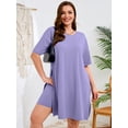 thumbnail image 2 of SHOWMALL Women's Plus Size 2 Piece Outfit Sets, Purple Gray 3X Short Sleeve Side Split Tunic Tops and Biker Shorts Sets, Summer Soft Loungewear, 2 of 8