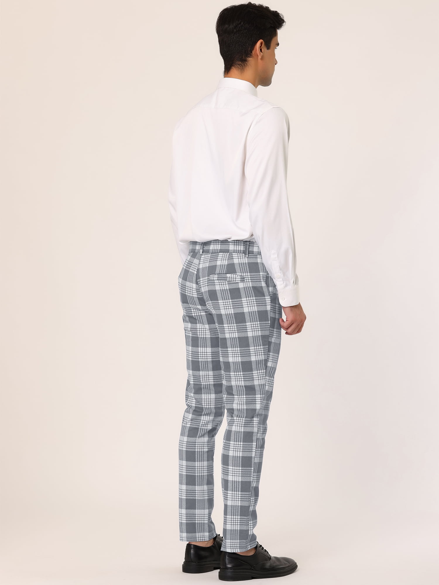 Unique Bargains Men's Plaid Dress Pants Casual Slim Fit Checkered Business Trousers 40 Gray