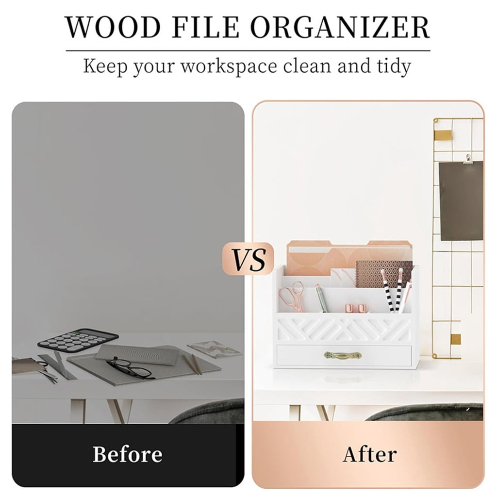 JZROCKER Multifunctional Wood File Organizers for Desk With Drawer Portable Accessory for Home Office and School Use