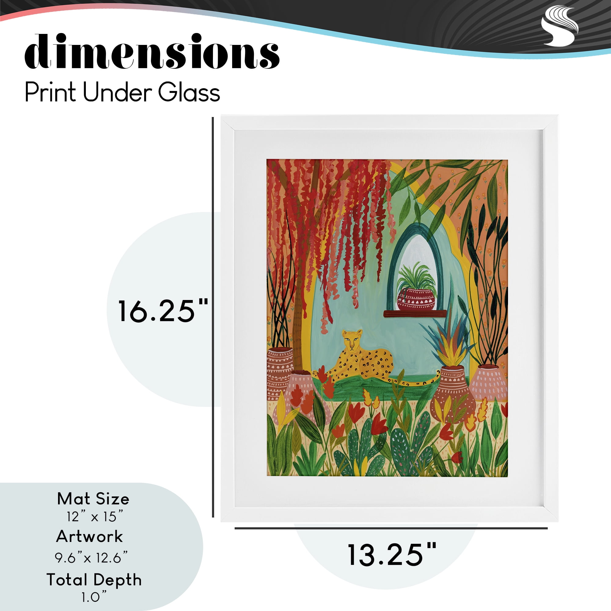 Lone Leopard Among Botanicals White Framed Print Under Glass, design by Nabeela Rumi