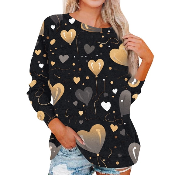 Dwralegc Womens Valentine Tops Long Sleeve Tunic Crew Neck Plus Size Tops Spring Casual Blouses Heart Graphic Oversized Tshirts Yellow S