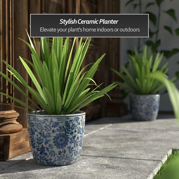 10" Planter - Blue and White Floral