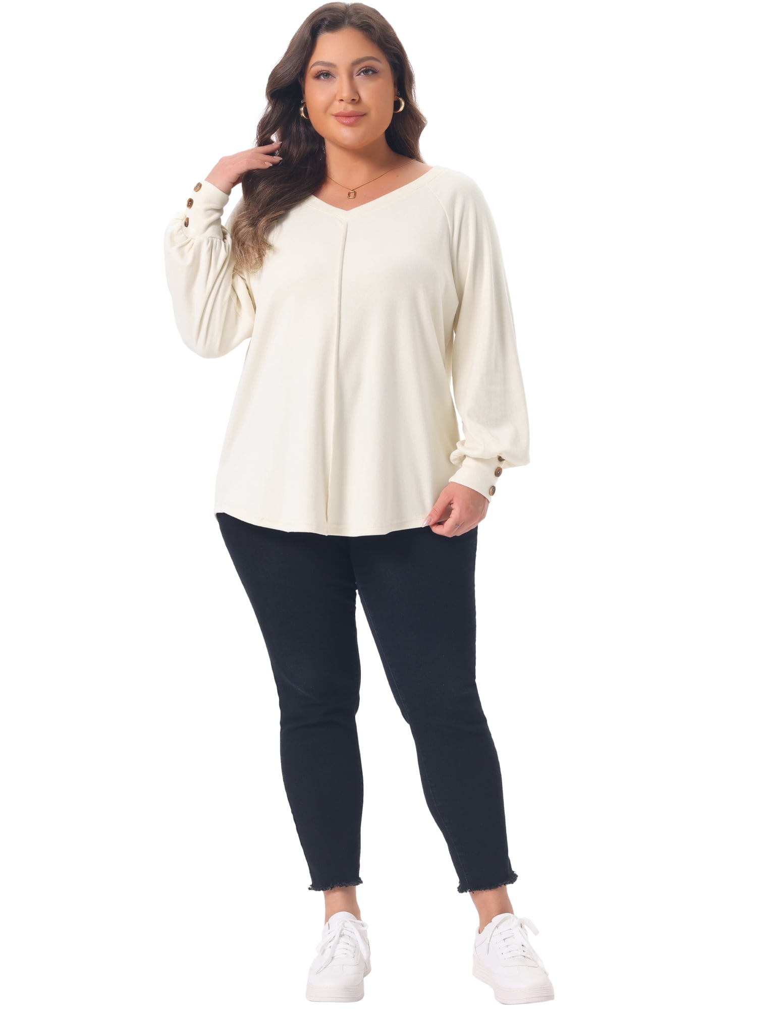 DARING DIVA Women's Plus Tunic V Neck Pleated Long Sleeve Tops 2X Apricot