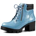 thumbnail image 1 of Botines De Combate Talón De Bloque Cremallera Lateral Punta Redonda Para Mujer Cielo azul 41, 1 of 6