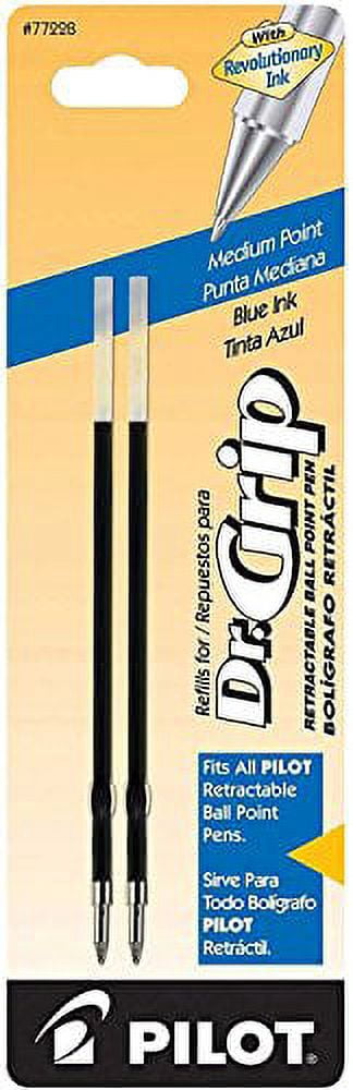 Pilot Dr. Grip Retractable Ballpoint Pen, Medium Point, Navy Barrel with Blue Ink, 3 Pens (36101) with 6 Blue Ink Refill