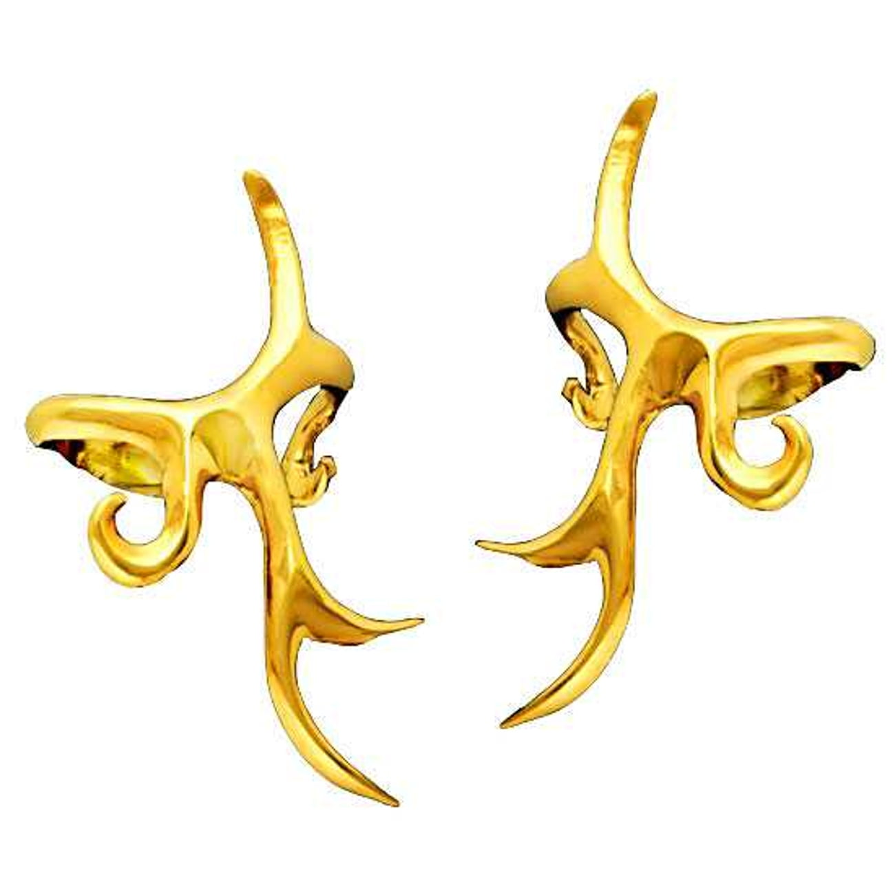 Gold Vermeil Pierceless Left And Right Tribal Design Ear Cuff Wrap Set