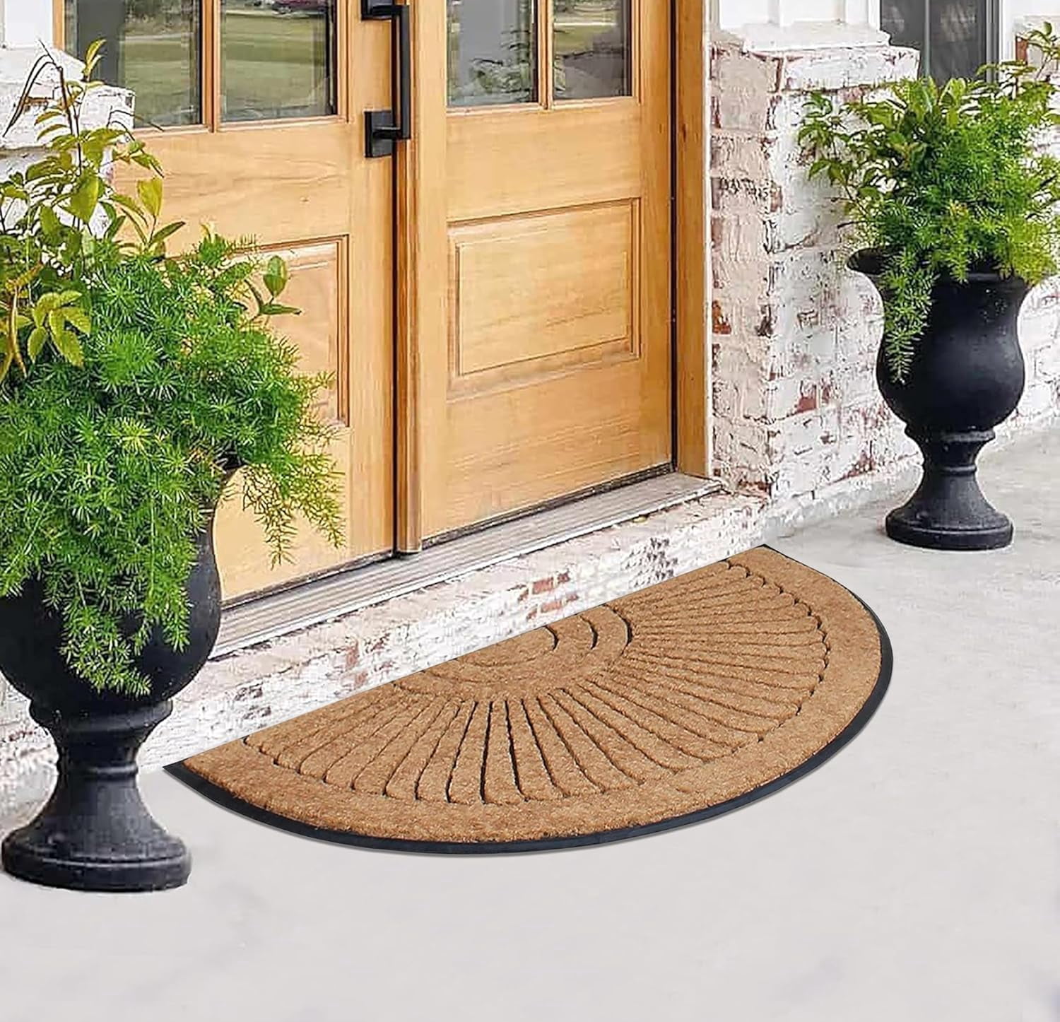 A1HC 36"x72" Extra Large Natural Coir & Rubber Sunburst Half-Round Door Mat, Heavy-Duty, Low-Pile, Durable Outdoor Welcome Mat