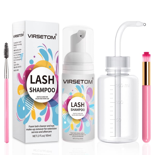Champú de pestañas para extensiones de pestañas Limpiador de extensiones de pestañas 60 ml + botella de enjuague + cepillos Baño de pestañas para extensiones de pestañas Kit de champú de pestañas Limp
