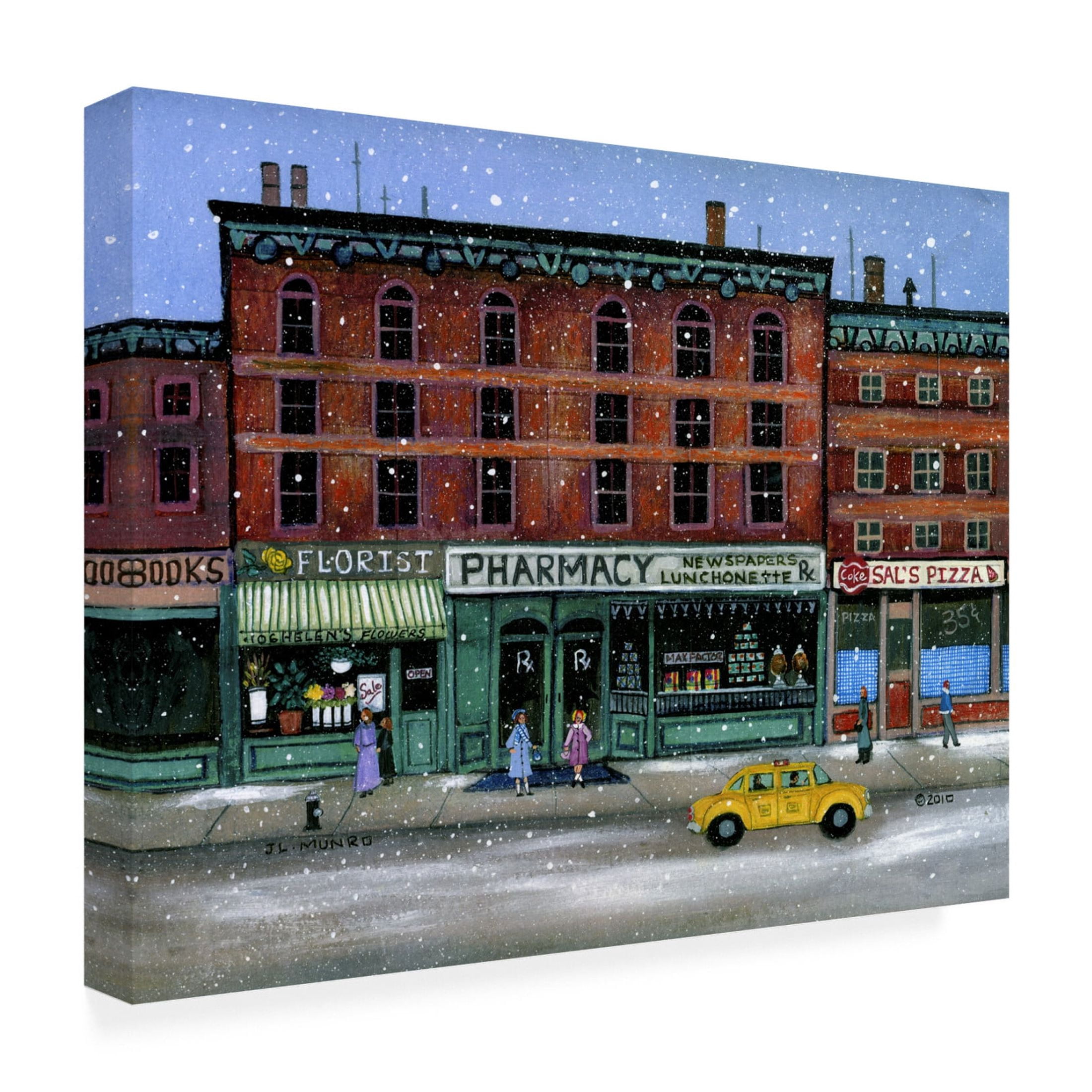 Canvas Wall Art - JL Munro 'Winter on Columbus Avenue, NYC' Wall Art for Living Room, Bedroom, or Office Décor by Trademark Fine Art - 32 x 24 Inches