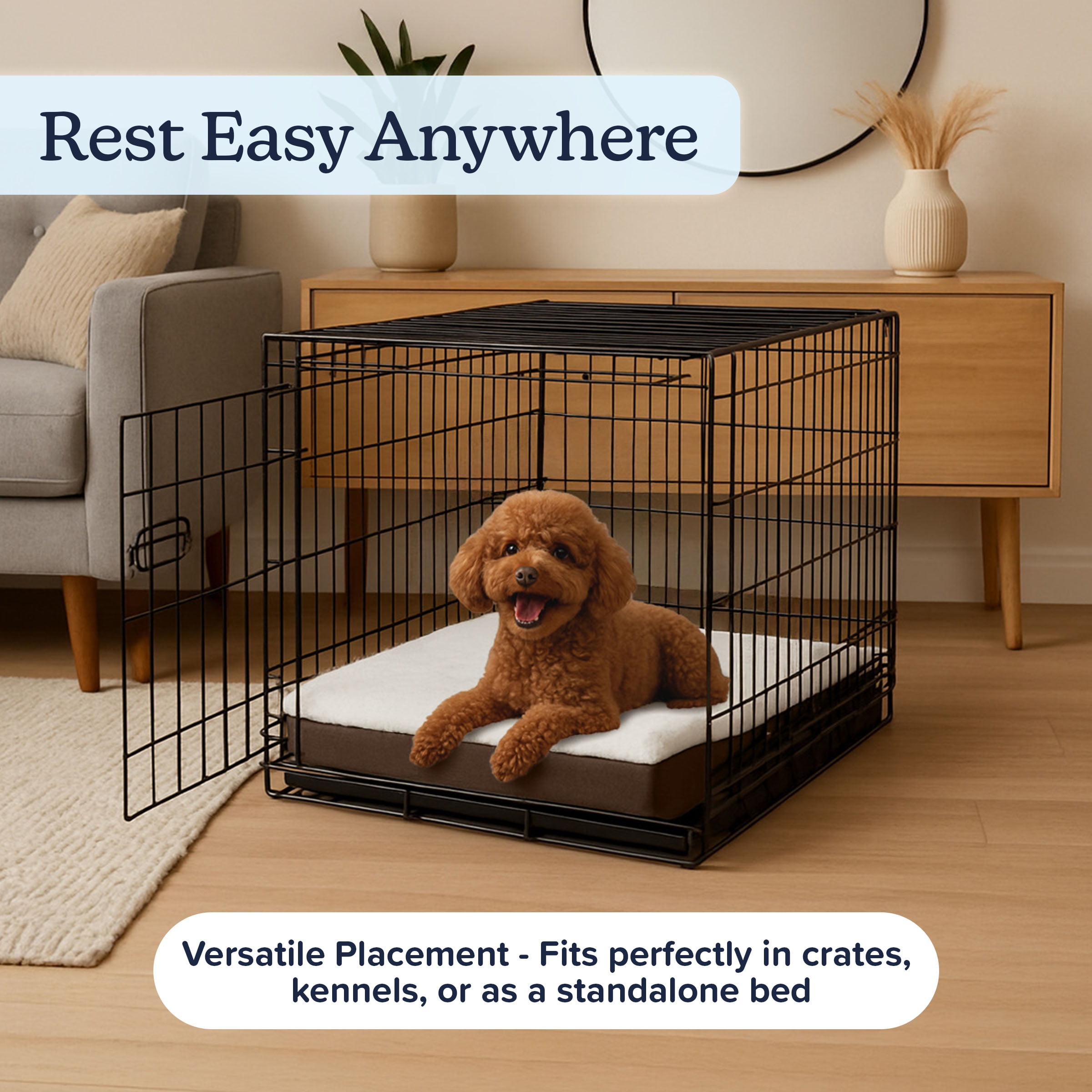 Orthopedic Dog Bed ? 2-Layer Memory Foam Dog Bed with Machine Washable Sherpa Cover ? 20x15 Dog Bed for Medium Dogs up to 20lbs by PETMAKER (Brown)