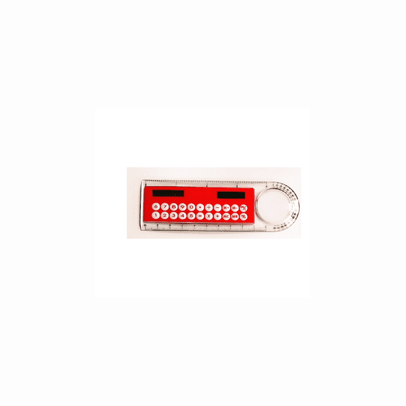 Mini Règle Droite Ultra-Mince avec Calculatrice Solaire Grossière Calculatrice Multifonction Fournitures Scolaires et de Bureau, Rouge