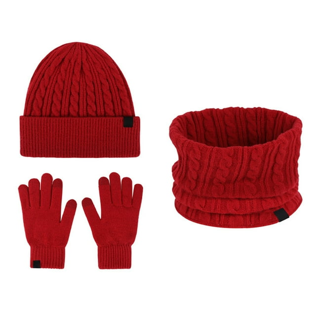 Aocisk Children Winter Hat Scarf Gloves Set Fashionable Outdoor Warm Three Piece Accessory Combo Red One Size