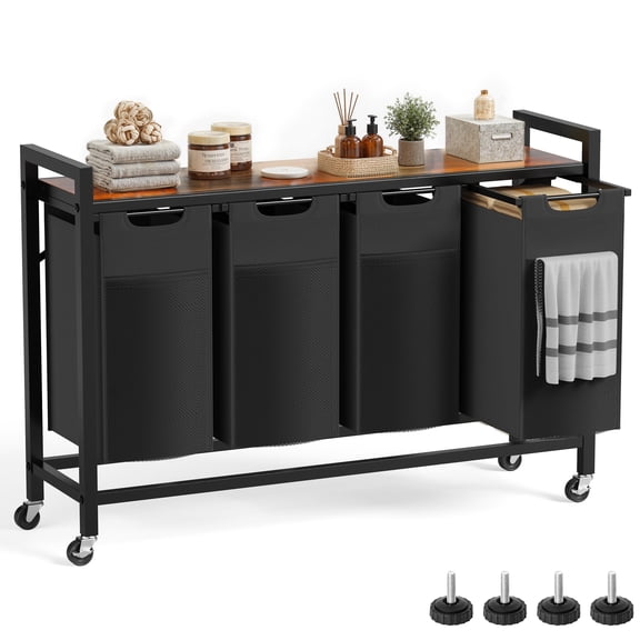 edx Laundry Basket, Laundry Sorter with Shelf & 4 Pull-Out Removable Bags, 410.6 Gallons (40 Liters) for Laundry Rooms, Bathrooms & Dorms45.67"L x 12.99"W x 29.92"H