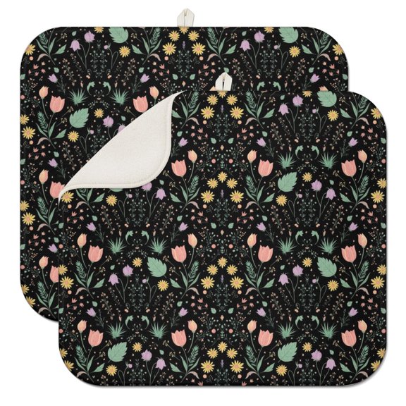 Pioneer Flower Floral Print Pattern Kitchen Dish Drying Mat 1 Pack, Ultra Absorbent Microfiber Drainer Mat, 16"x18"